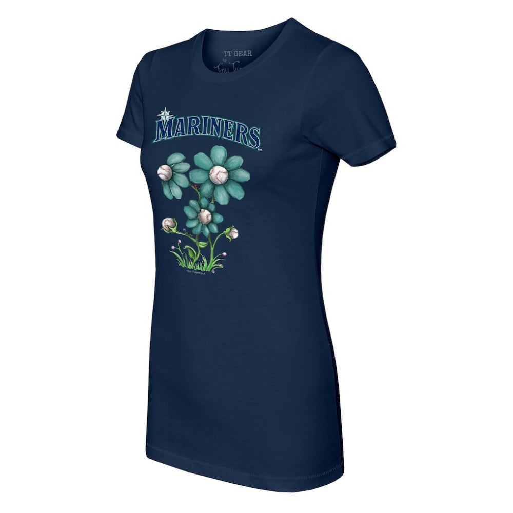 Seattle Mariners Tiny Turnip Women's Blooming Baseballs T-Shirt - Navy T-shirts