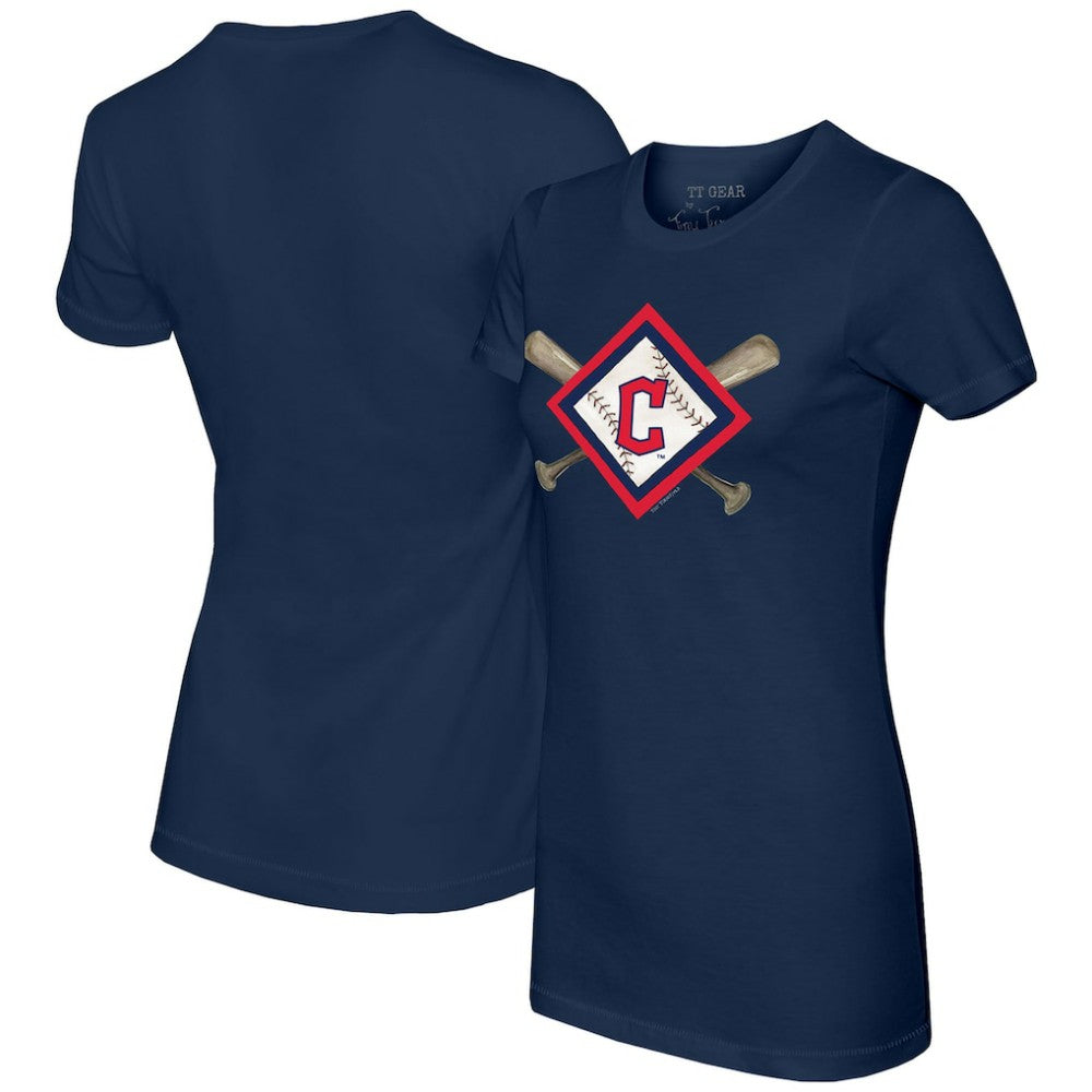 Cleveland Guardians Tiny Turnip Women's Diamond Cross Bats T-Shirt - Navy T-shirts