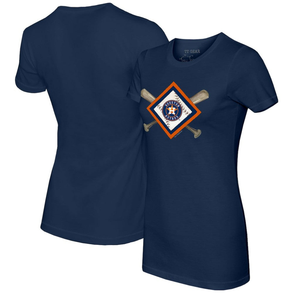 Houston Astros Tiny Turnip Women's Diamond Cross Bats T-Shirt - Navy T-shirts