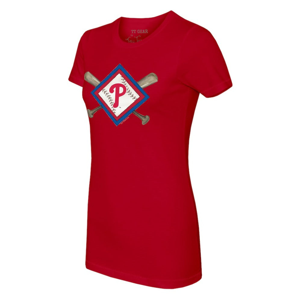 Philadelphia Phillies Tiny Turnip Women's Diamond Cross Bats T-Shirt - Red T-shirts