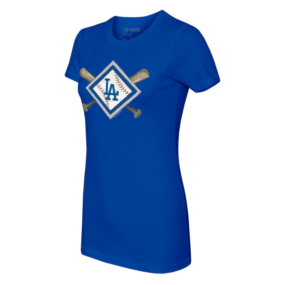 Los Angeles Dodgers Tiny Turnip Women's Diamond Cross Bats T-Shirt - Royal T-shirts