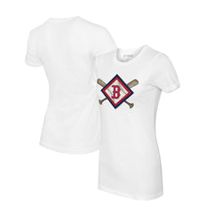 Boston Red Sox Tiny Turnip Women's Diamond Cross Bats T-Shirt - White T-shirts