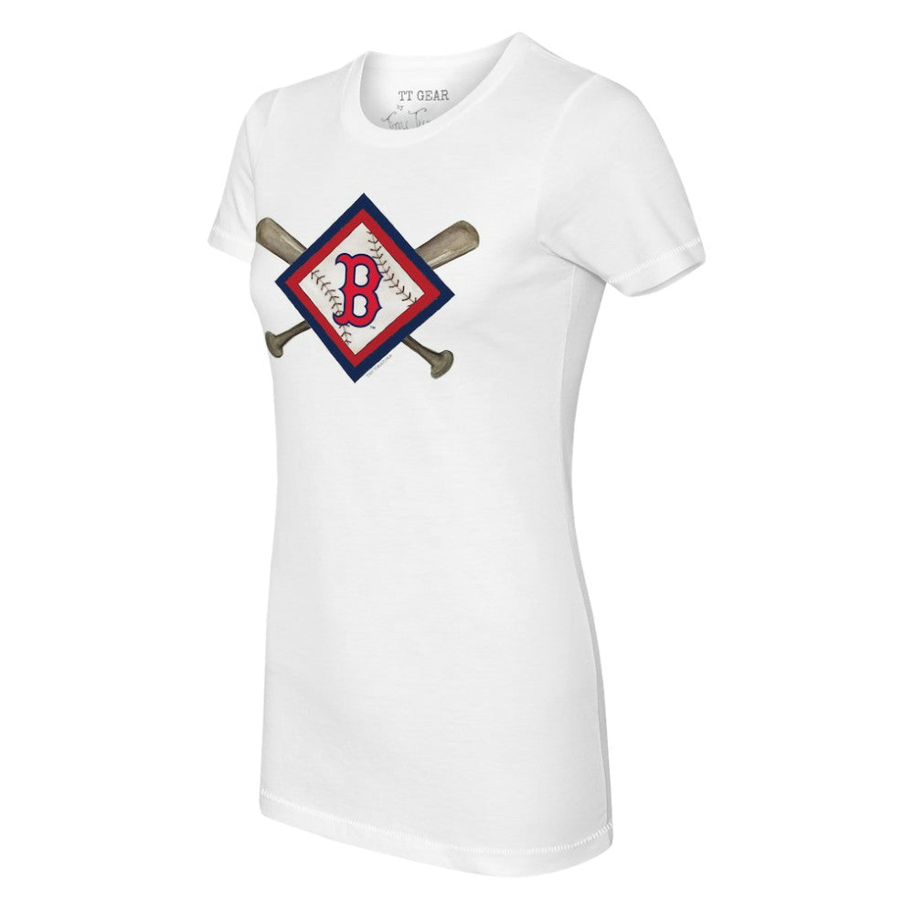 Boston Red Sox Tiny Turnip Women's Diamond Cross Bats T-Shirt - White T-shirts
