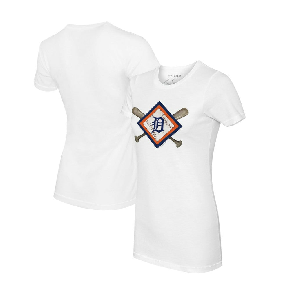 Detroit Tigers Tiny Turnip Women's Diamond Cross Bats T-Shirt - White T-shirts