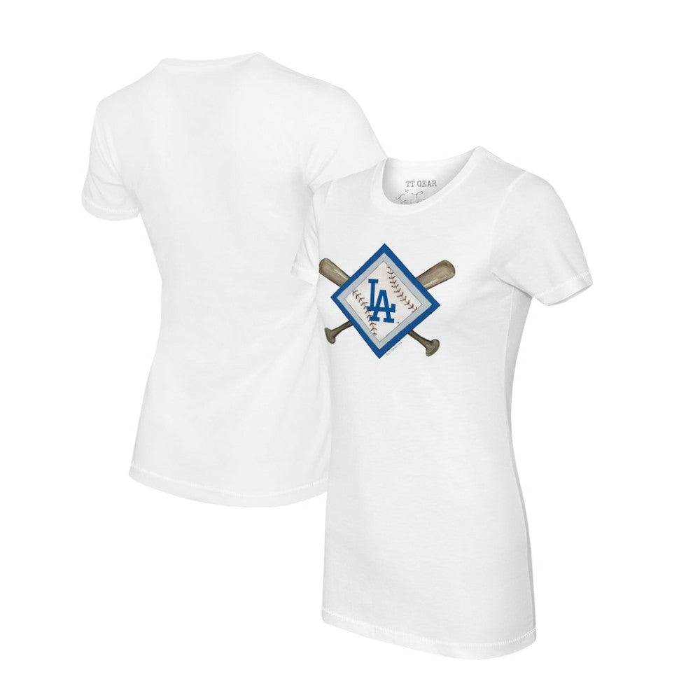 Los Angeles Dodgers Tiny Turnip Women's Diamond Cross Bats T-Shirt - White T-shirts