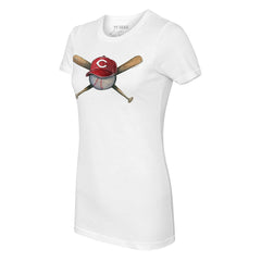 Cincinnati Reds Tiny Turnip Women's Hat Crossbats T-Shirt - White Hats