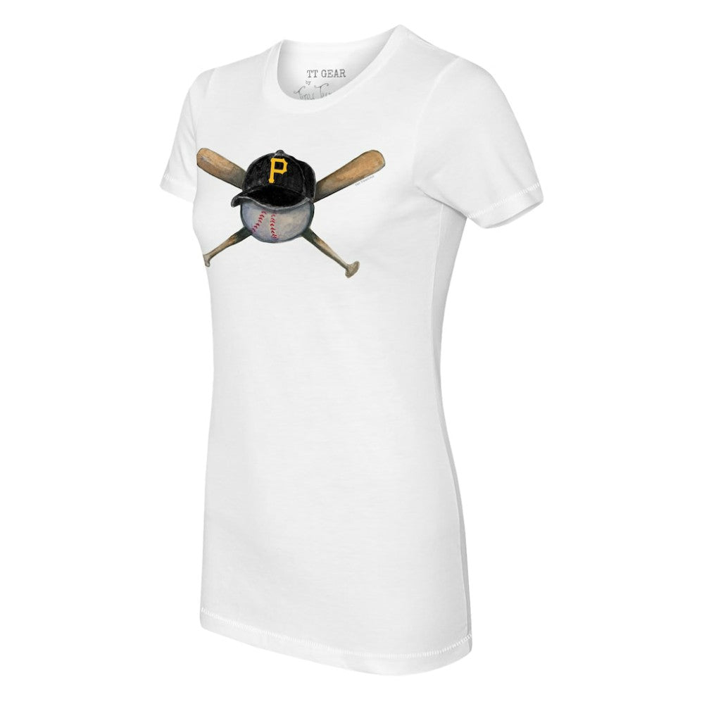 Pittsburgh Pirates Tiny Turnip Women's Hat Crossbats T-Shirt - White Hats