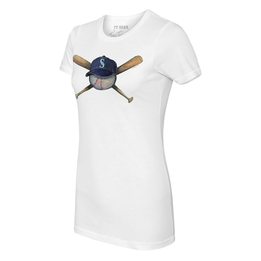 Seattle Mariners Tiny Turnip Women's Hat Crossbats T-Shirt - White Hats