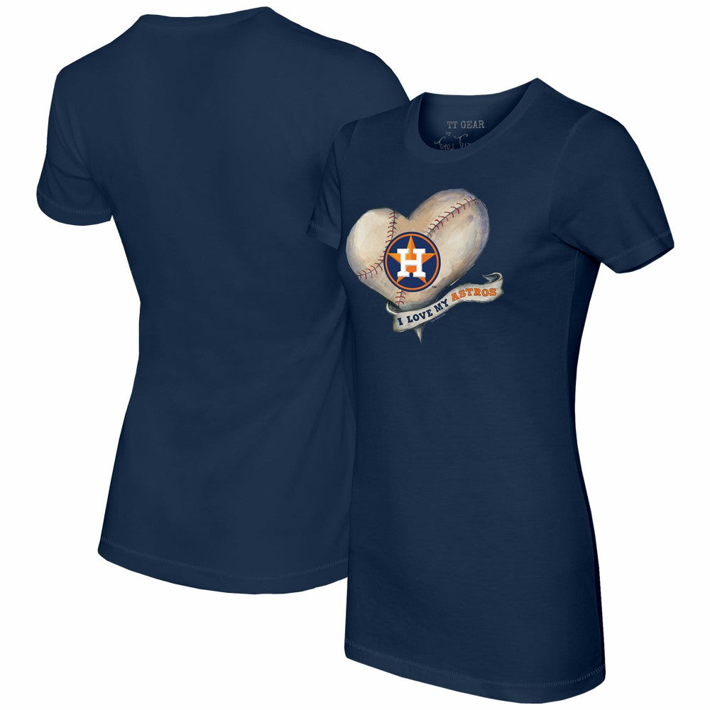 Houston Astros Tiny Turnip Women's Heart Banner T-Shirt - Navy T-shirts