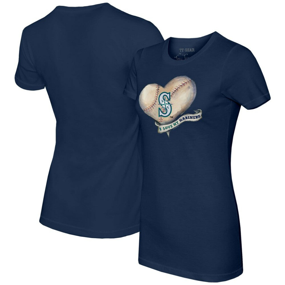 Seattle Mariners Tiny Turnip Women's Heart Banner T-Shirt - Navy T-shirts