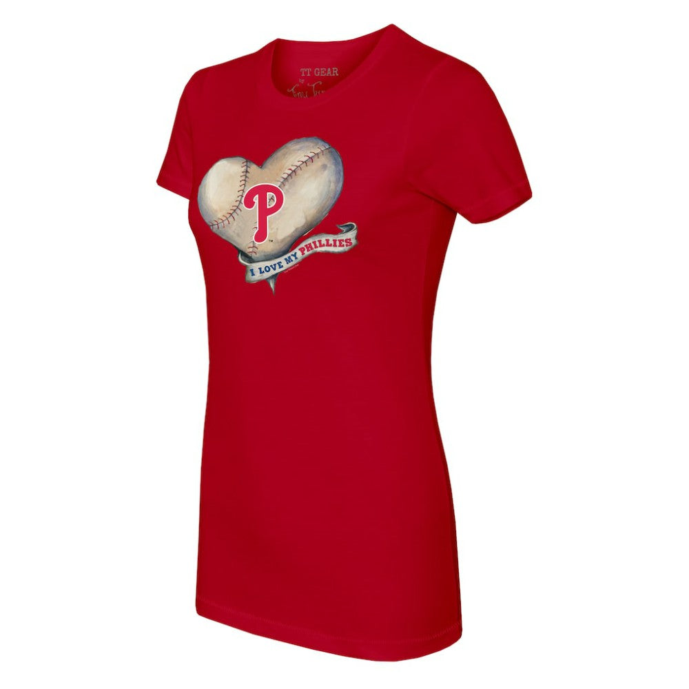 Philadelphia Phillies Tiny Turnip Women's Heart Banner T-Shirt - Red T-shirts