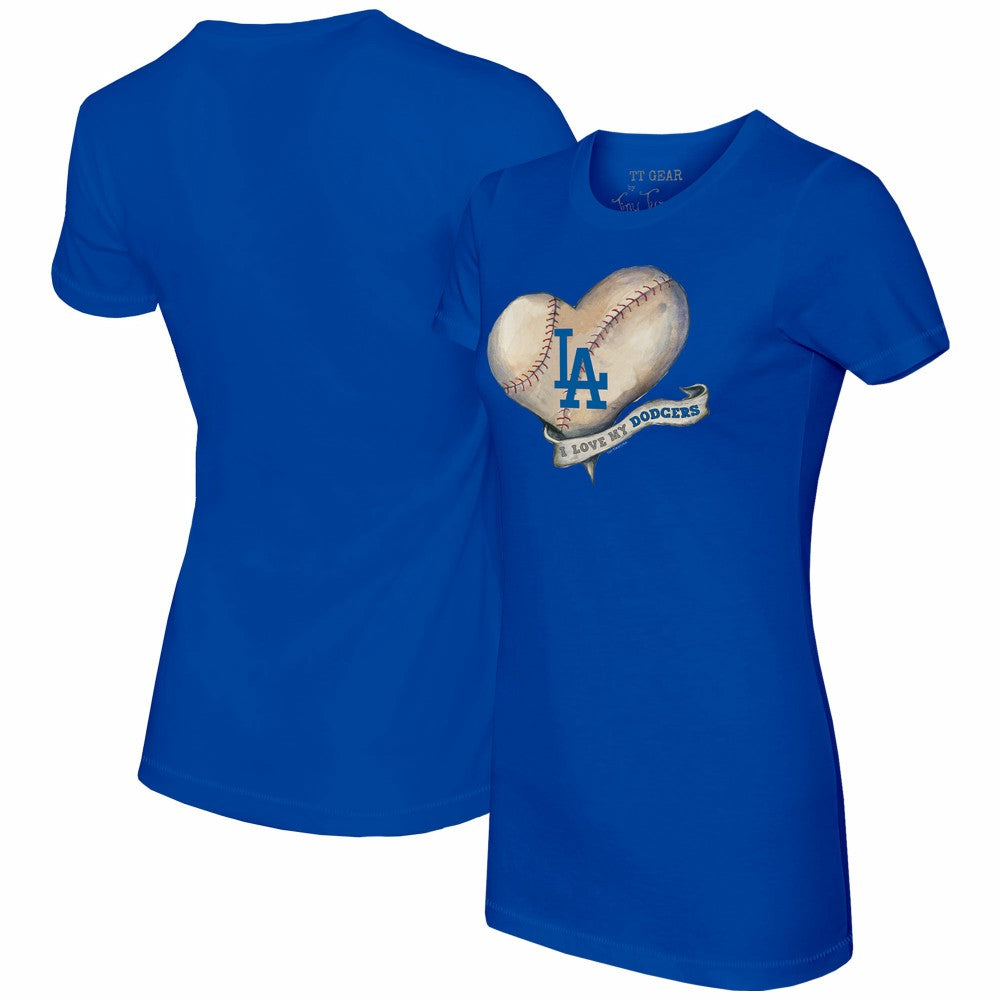 Los Angeles Dodgers Tiny Turnip Women's Heart Banner T-Shirt - Royal T-shirts