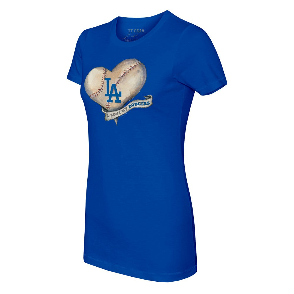 Los Angeles Dodgers Tiny Turnip Women's Heart Banner T-Shirt - Royal T-shirts