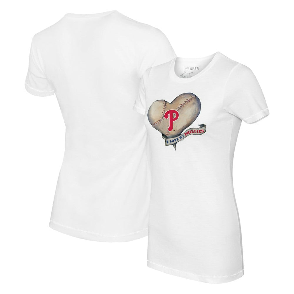 Philadelphia Phillies Tiny Turnip Women's Heart Banner T-Shirt - White T-shirts