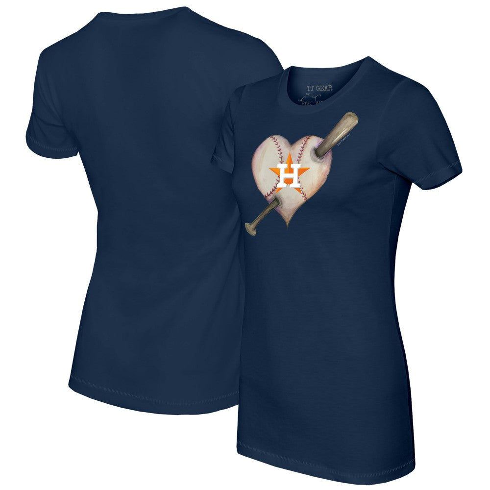 Houston Astros Tiny Turnip Women's Heart Bat T-Shirt - Navy T-shirts
