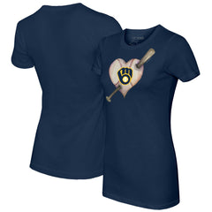 Milwaukee Brewers Tiny Turnip Women's Heart Bat T-Shirt - Navy T-shirts