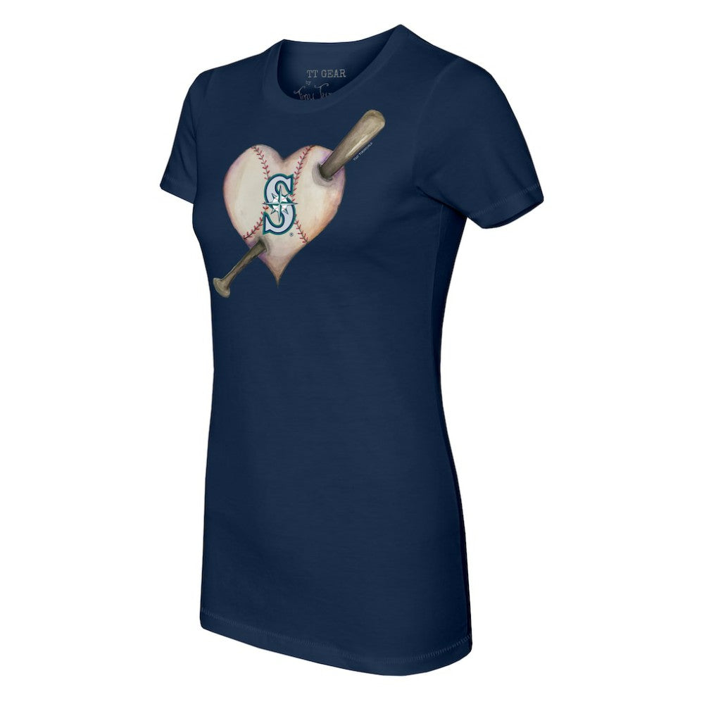 Seattle Mariners Tiny Turnip Women's Heart Bat T-Shirt - Navy T-shirts