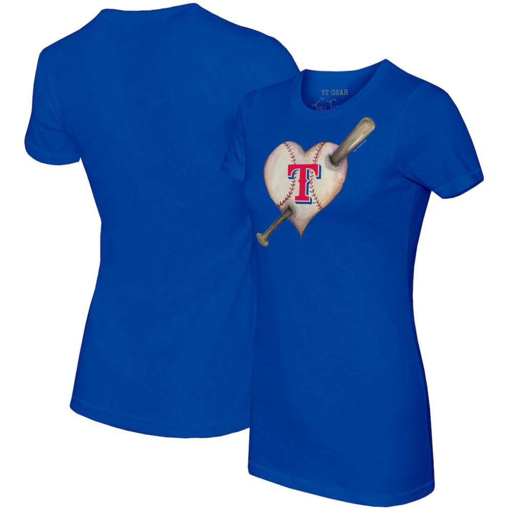 Texas Rangers Tiny Turnip Women's Heart Bat T-Shirt - Royal T-shirts