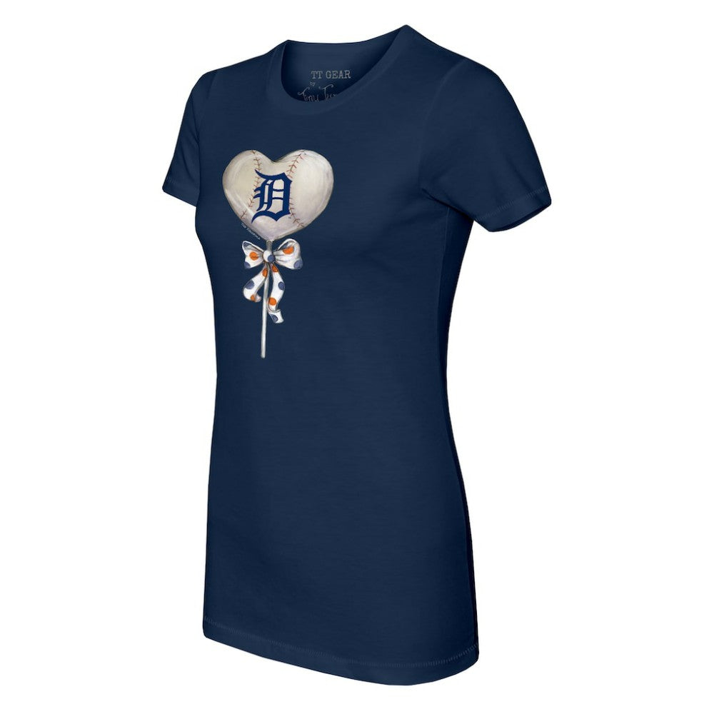 Detroit Tigers Tiny Turnip Women's Heart Lolly T-Shirt - Navy T-shirts