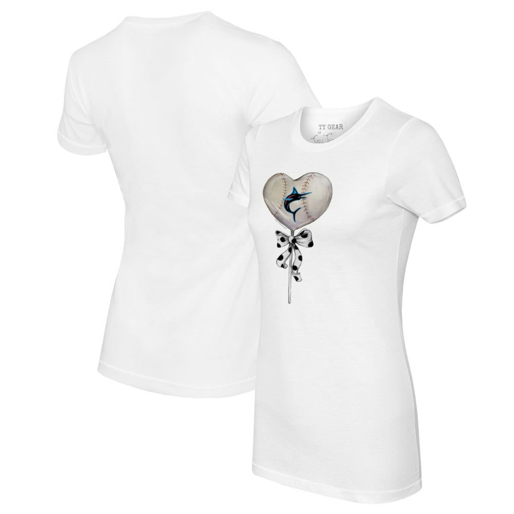 Miami Marlins Tiny Turnip Women's Heart Lolly T-Shirt - White T-shirts