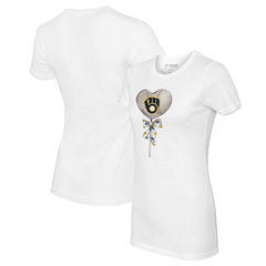 Milwaukee Brewers Tiny Turnip Women's Heart Lolly T-Shirt - White T-shirts