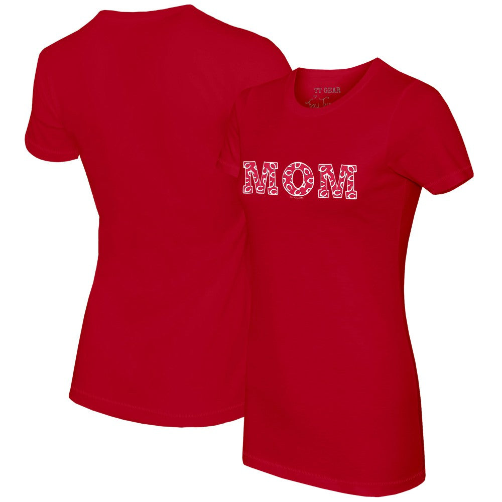 Cincinnati Reds Tiny Turnip Women's Logo Mom T-Shirt - Red T-shirts