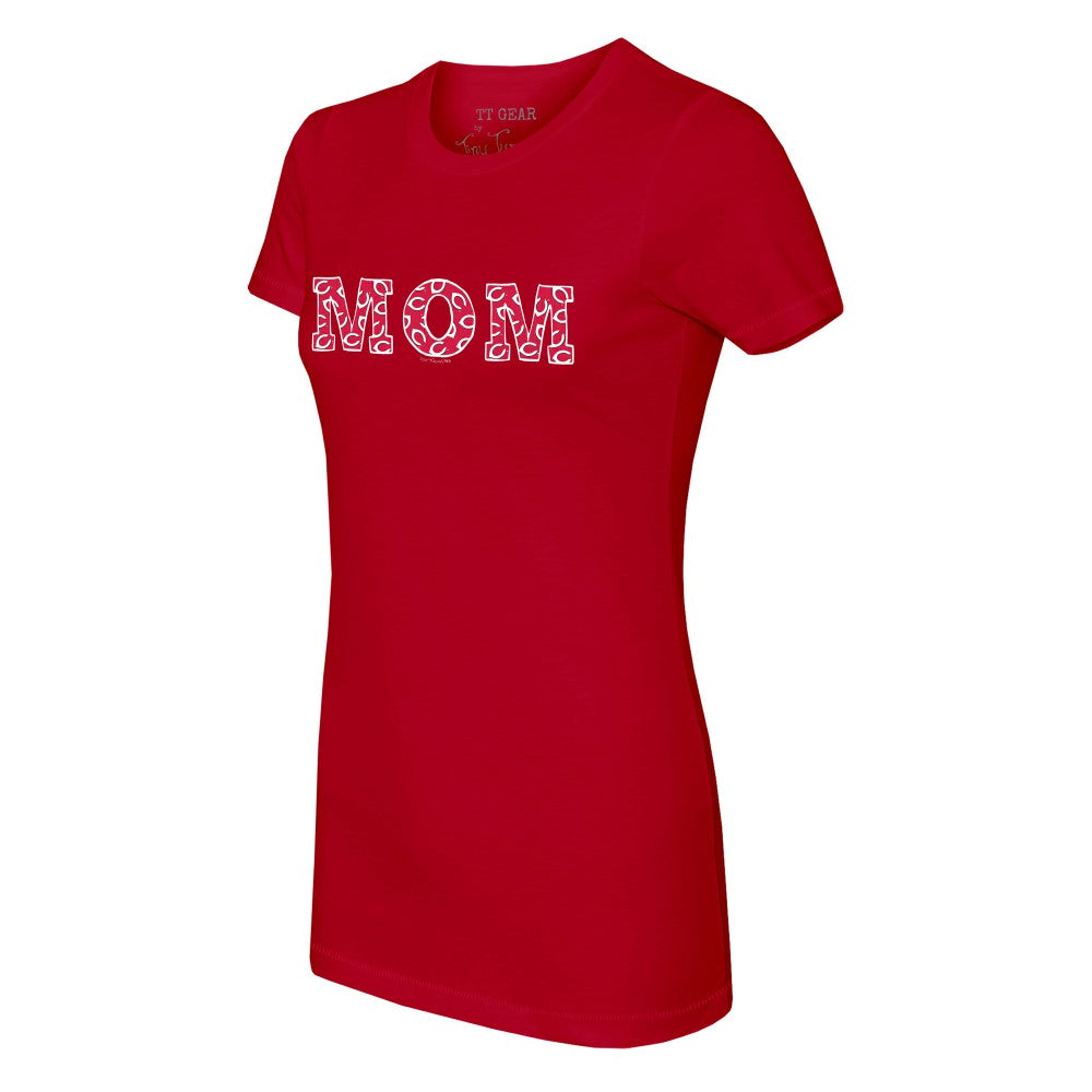 Cincinnati Reds Tiny Turnip Women's Logo Mom T-Shirt - Red T-shirts