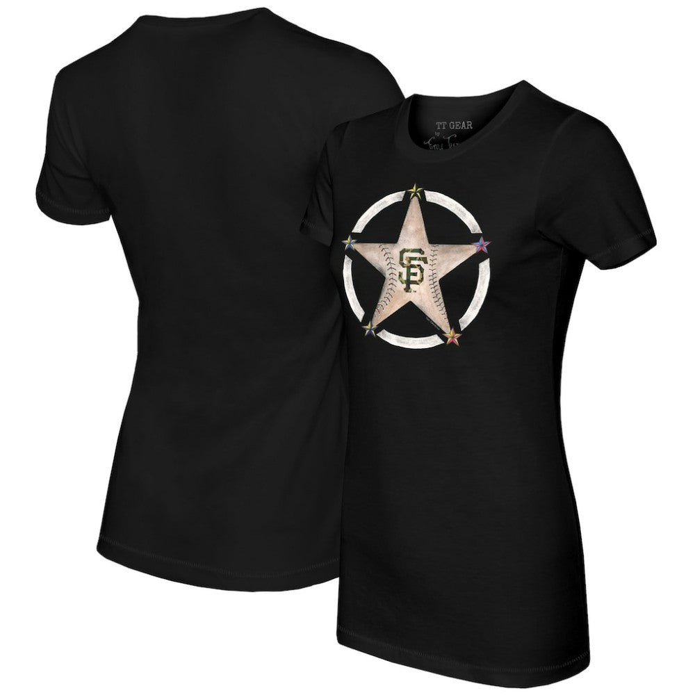 San Francisco Giants Tiny Turnip Women's Military Star T-Shirt - Black T-shirts