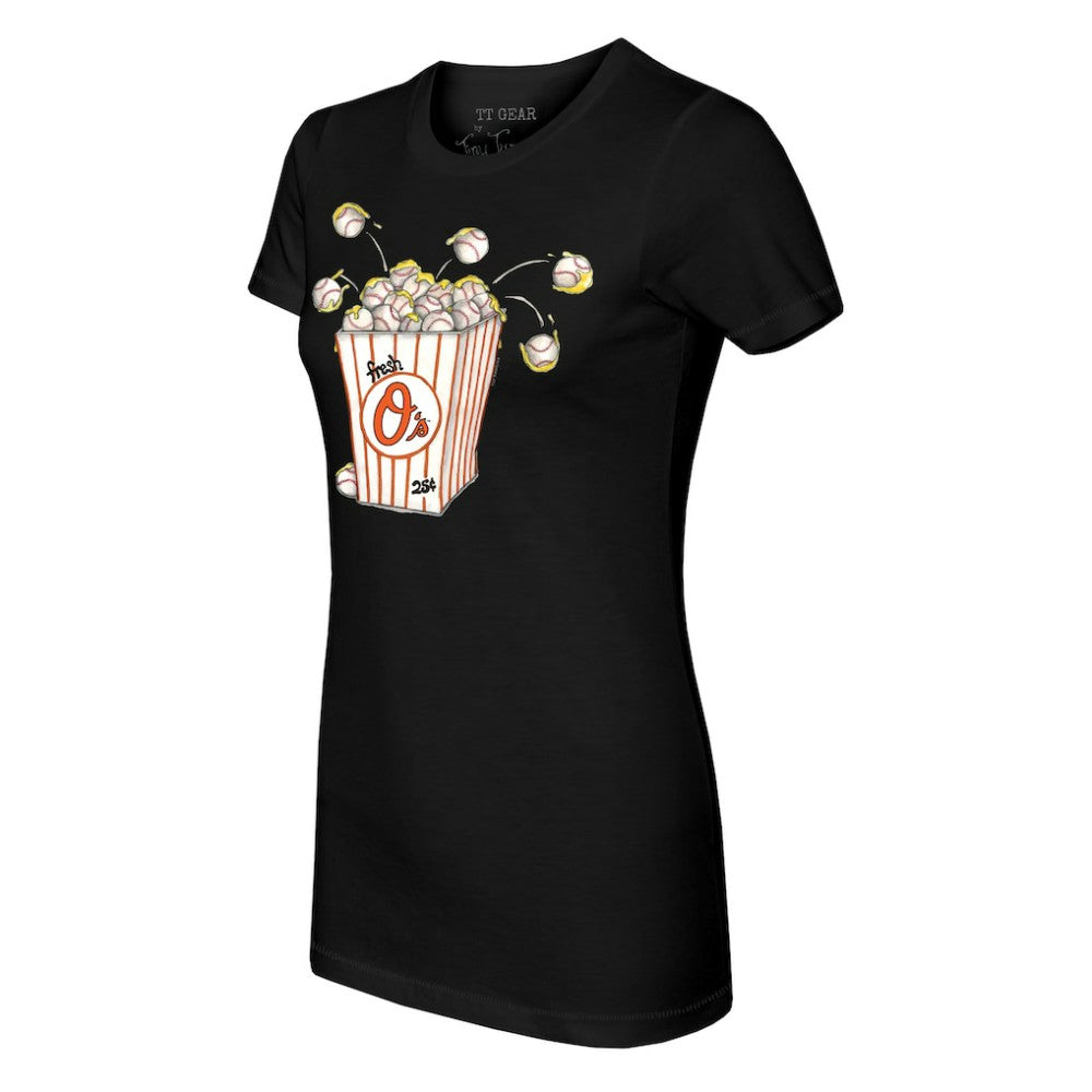 Baltimore Orioles Tiny Turnip Women's Popcorn T-Shirt - Black T-shirts