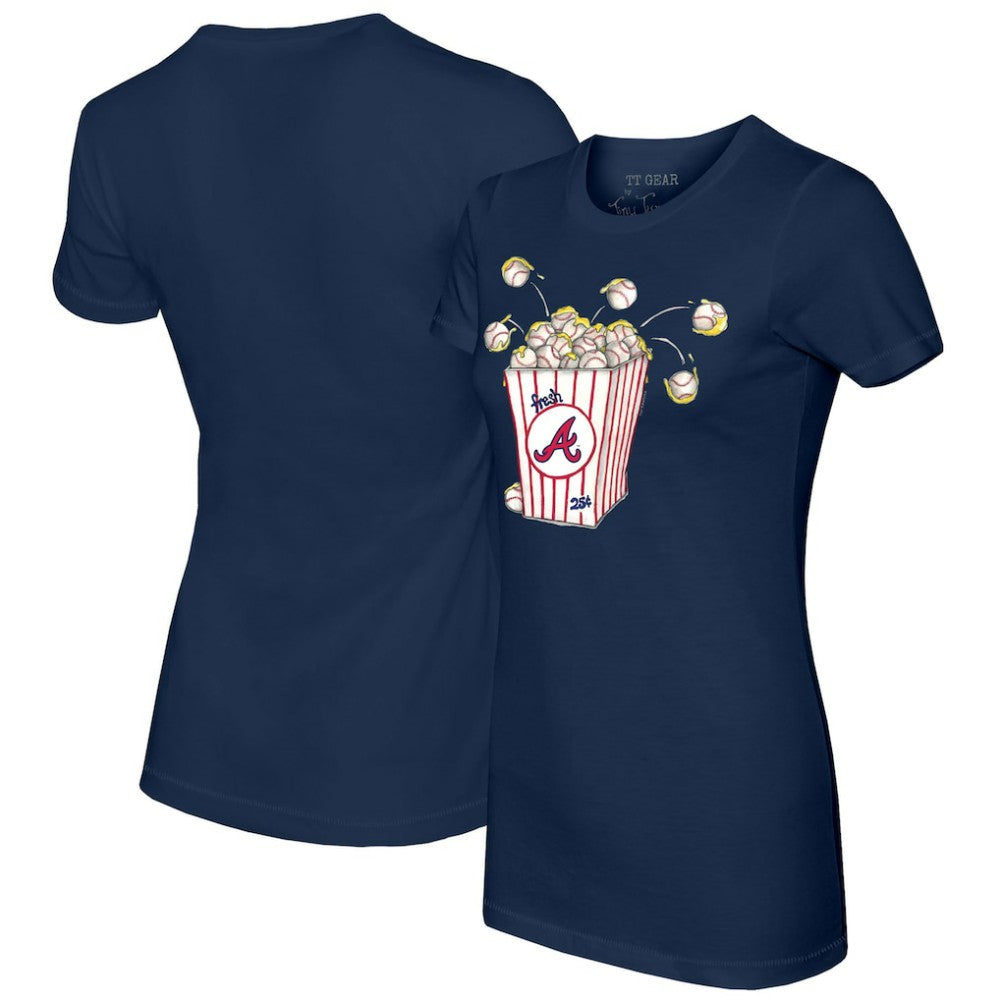 Atlanta Braves Tiny Turnip Women's Popcorn T-Shirt - Navy T-shirts