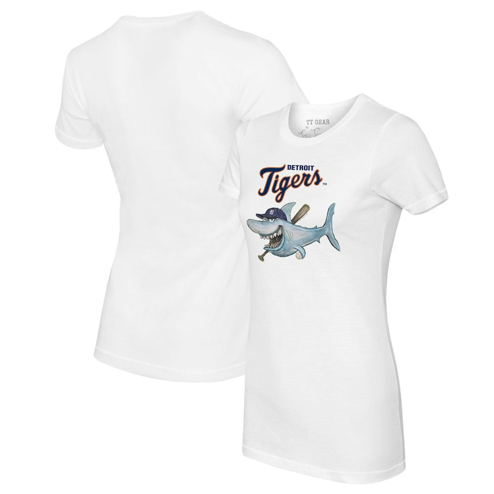 Detroit Tigers Tiny Turnip Women's Shark Logo T-Shirt - White T-shirts