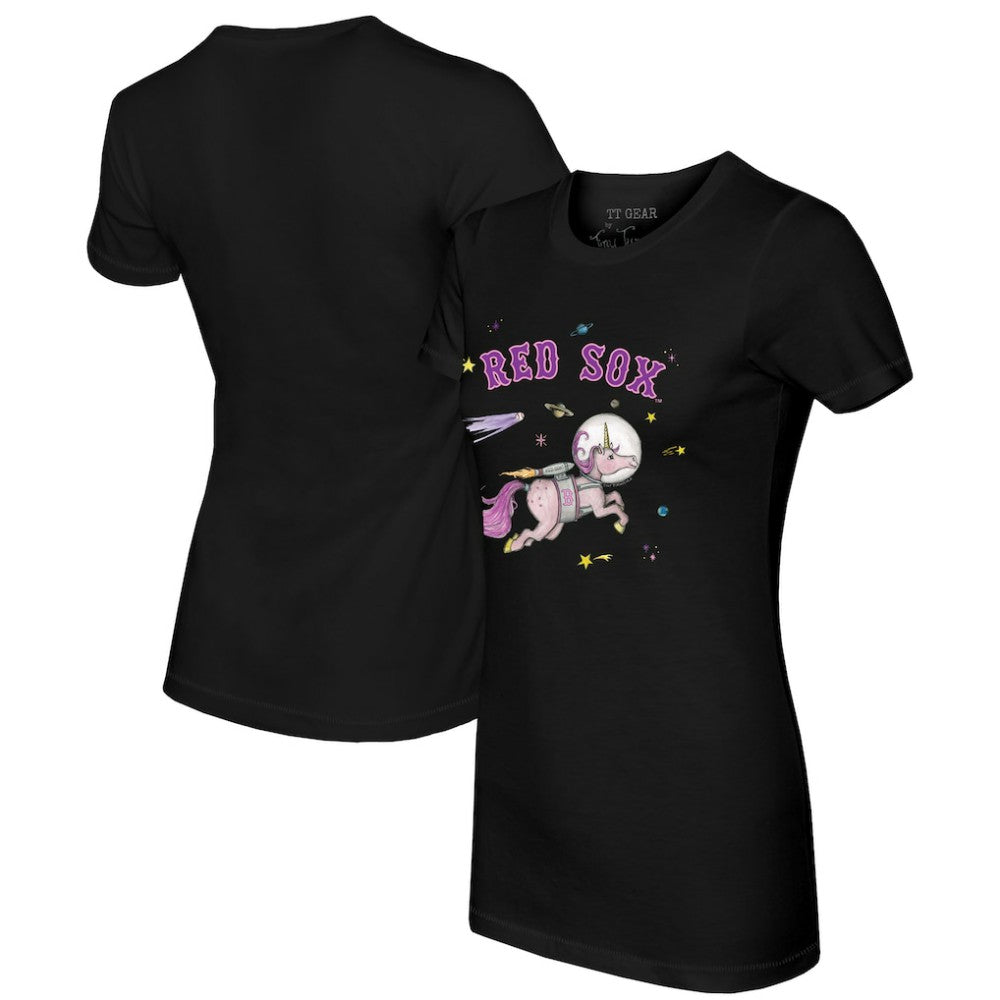 Boston Red Sox Tiny Turnip Women's Space Unicorn T-Shirt - Black T-shirts