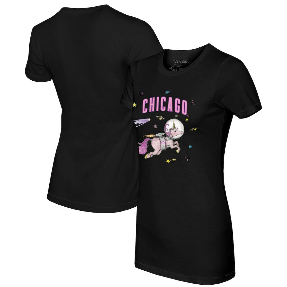 Chicago Cubs Tiny Turnip Women's Space Unicorn T-Shirt - Black T-shirts