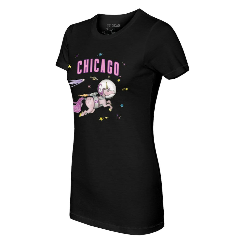 Chicago Cubs Tiny Turnip Women's Space Unicorn T-Shirt - Black T-shirts
