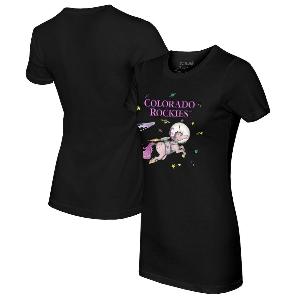 Colorado Rockies Tiny Turnip Women's Space Unicorn T-Shirt - Black T-shirts