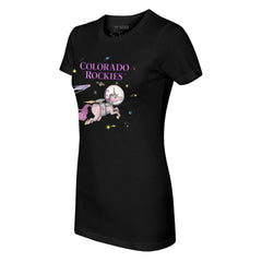Colorado Rockies Tiny Turnip Women's Space Unicorn T-Shirt - Black T-shirts