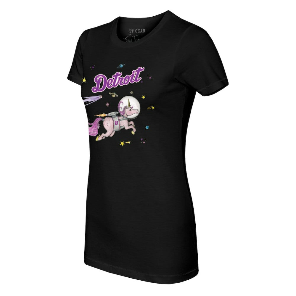 Detroit Tigers Tiny Turnip Women's Space Unicorn T-Shirt - Black T-shirts