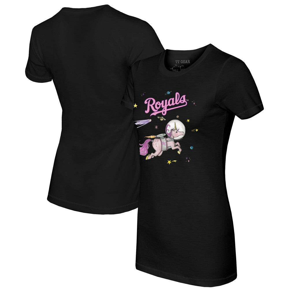 Kansas City Royals Tiny Turnip Women's Space Unicorn T-Shirt - Black T-shirts