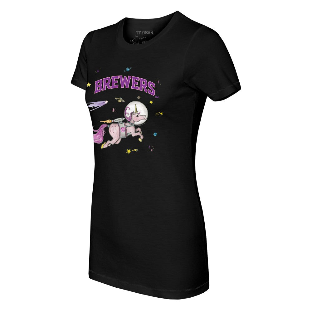 Milwaukee Brewers Tiny Turnip Women's Space Unicorn T-Shirt - Black T-shirts