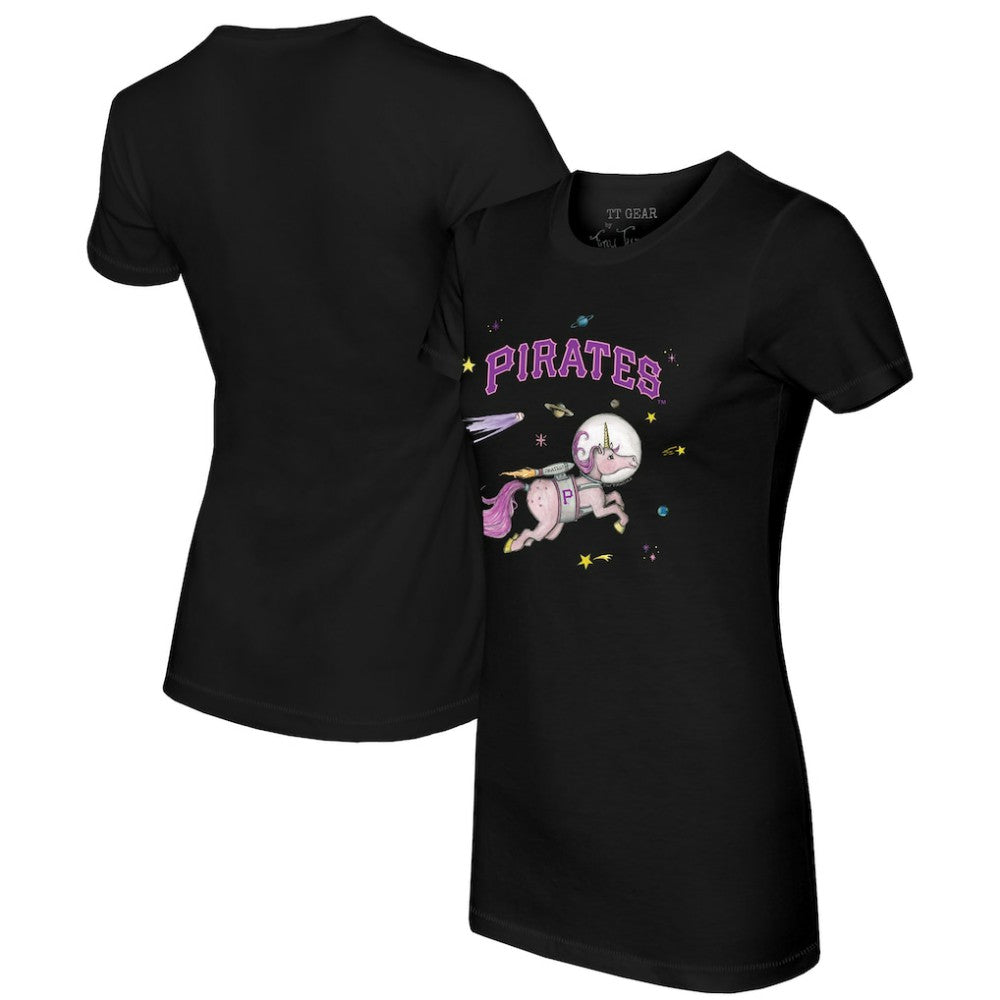 Pittsburgh Pirates Tiny Turnip Women's Space Unicorn T-Shirt - Black T-shirts
