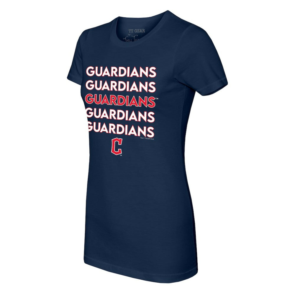 Cleveland Guardians Tiny Turnip Women's Stacked T-Shirt - Navy T-shirts