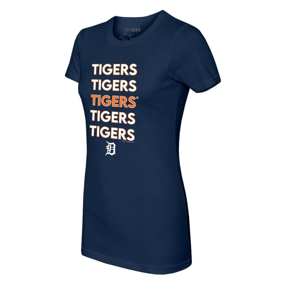 Detroit Tigers Tiny Turnip Women's Stacked T-Shirt - Navy T-shirts