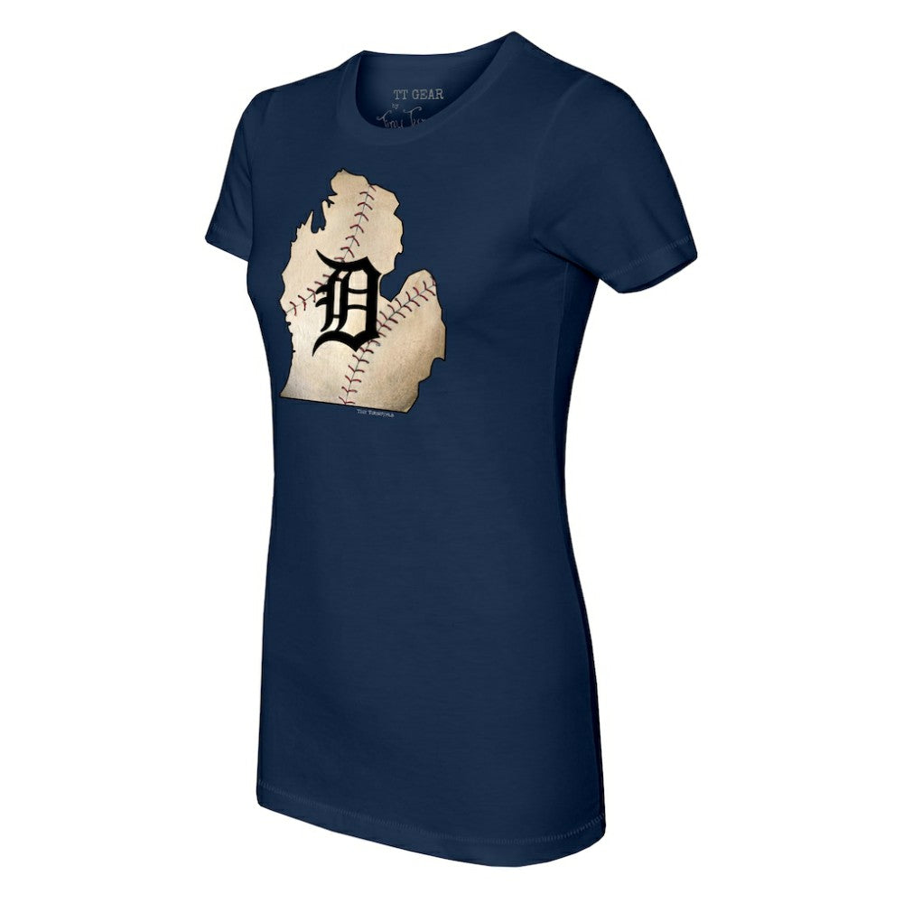 Detroit Tigers Tiny Turnip Women's State Outline T-Shirt - Navy T-shirts