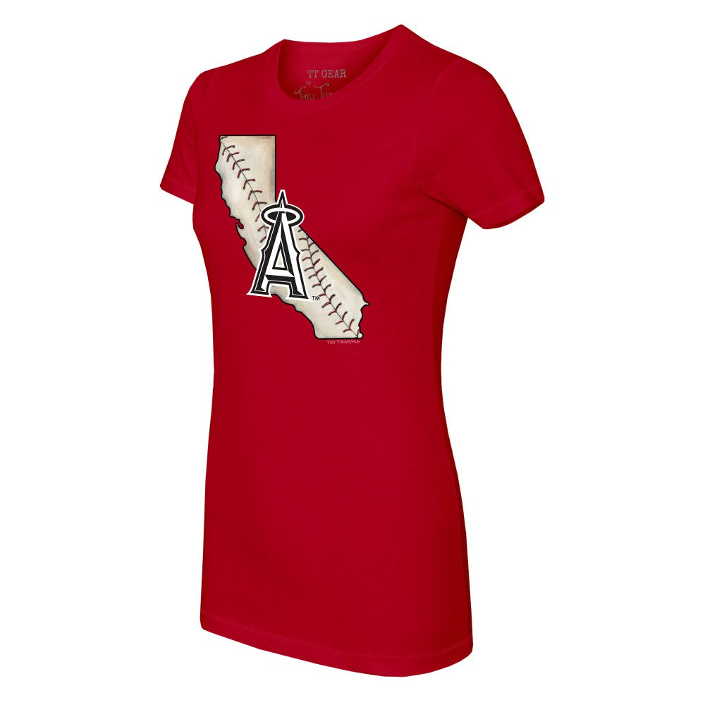 Los Angeles Angels Tiny Turnip Women's State Outline T-Shirt - Red T-shirts