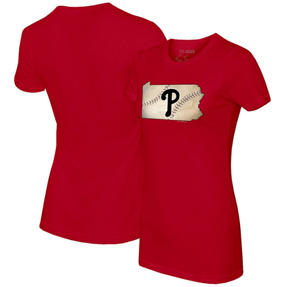 Philadelphia Phillies Tiny Turnip Women's State Outline T-Shirt - Red T-shirts