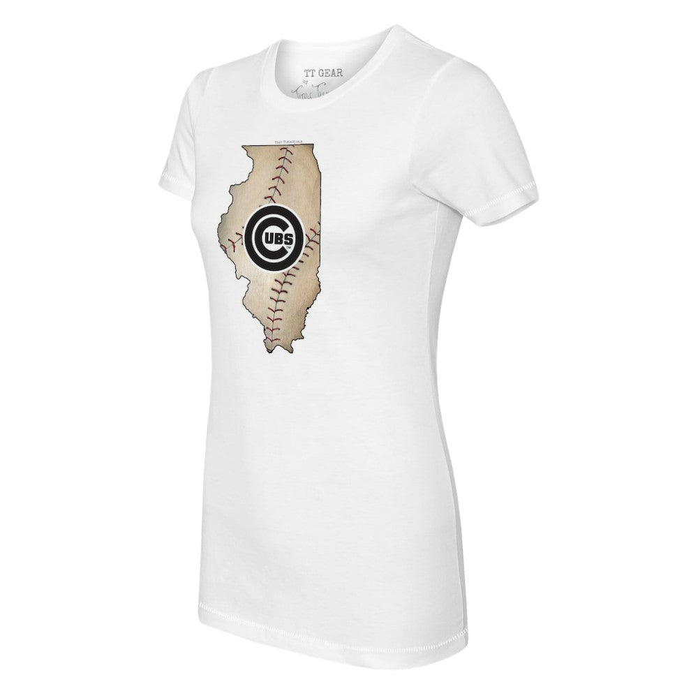 Chicago Cubs Tiny Turnip Women's State Outline T-Shirt - White T-shirts