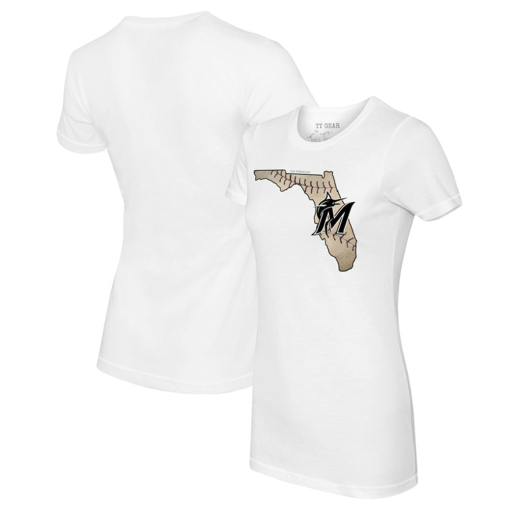 Miami Marlins Tiny Turnip Women's State Outline T-Shirt - White T-shirts