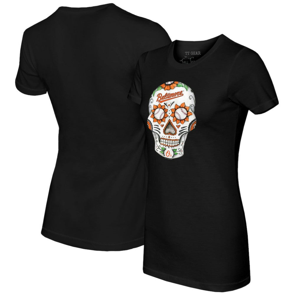 Baltimore Orioles Tiny Turnip Women's Sugar Skull T-Shirt - Black T-shirts