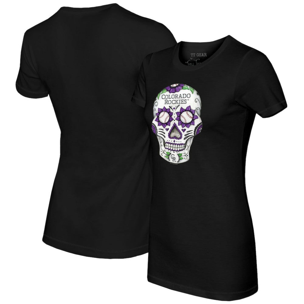 Colorado Rockies Tiny Turnip Women's Sugar Skull T-Shirt - Black T-shirts