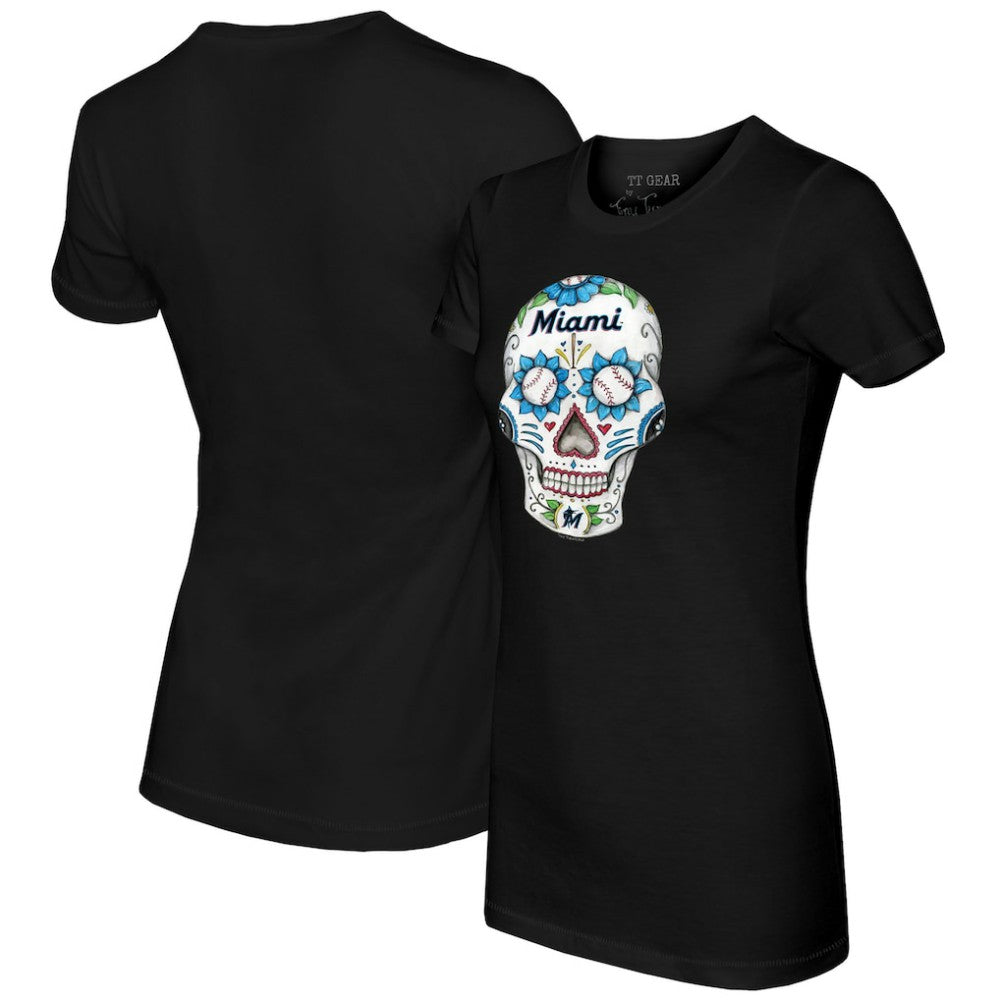 Miami Marlins Tiny Turnip Women's Sugar Skull T-Shirt - Black T-shirts